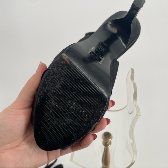 Moda Spana Black Satin Peep Toe Slingback Heels With Rhinestone Embellishment - Picture 12 of 13